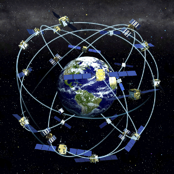 Figura 1 - Conjunto de satélites GPS em 6 planos orbitais [orbiterchspacenews.blogspot.com, adaptada].
