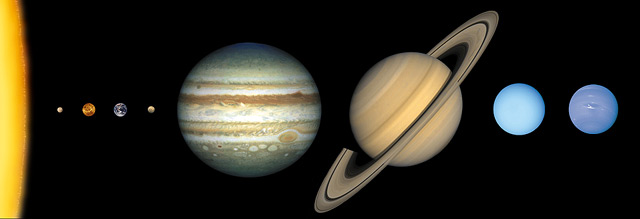Figura 1 - Principais astros do Sistema Solar: o Sol e os oito planetas. A distância entre os planetas e o Sol não se encontra à escala.