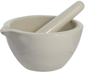 Almofariz (gral) e mão (pilão).